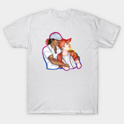 White t-shirt with colorful illustrated design, casual style, soft cotton material, perfect for everyday wear.