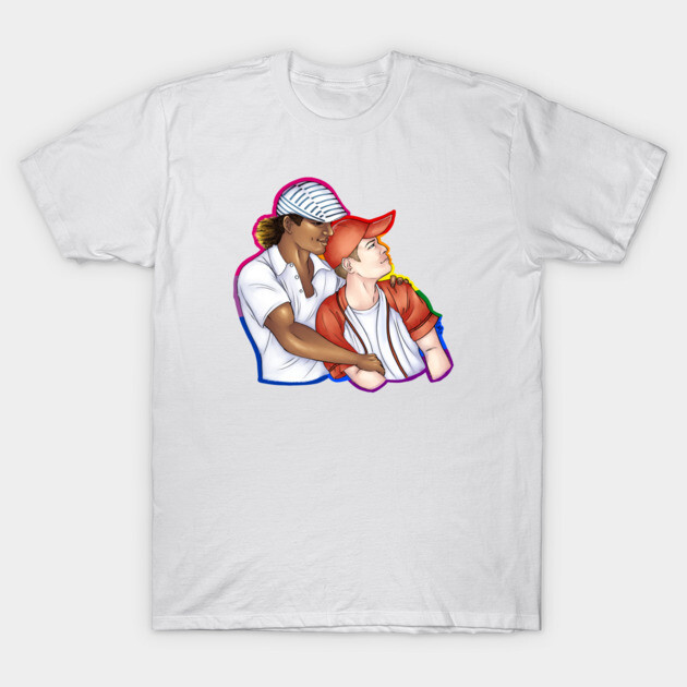 White t-shirt with colorful illustrated design, casual style, soft cotton material, perfect for everyday wear.