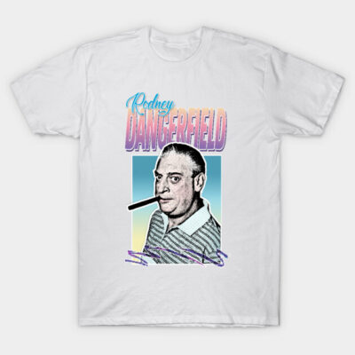White graphic t-shirt featuring a retro design with a striped shirt motif, ideal for casual wear and vintage style lovers.