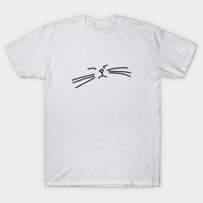 White T-shirt with minimalist black cat whiskers design, casual style, perfect for everyday wear, 100% cotton material.