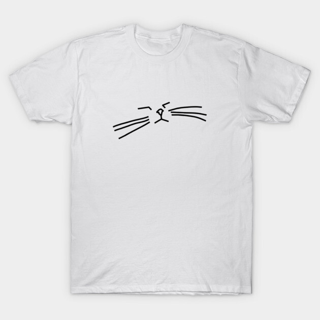 White T-shirt with minimalist black cat whiskers design, casual style, perfect for everyday wear, 100% cotton material.