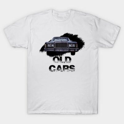 White T-shirt with vintage car graphic and "Old Cars" text, casual style, cotton material, perfect for car enthusiasts.