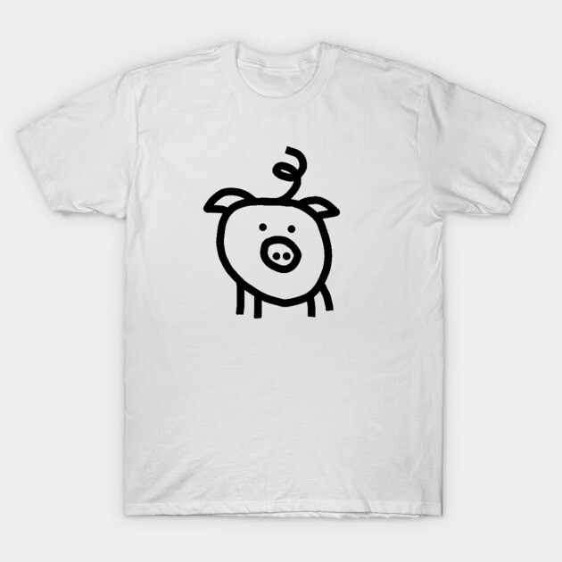 White t-shirt with simple black pig doodle graphic, casual style, cotton material, unisex design.