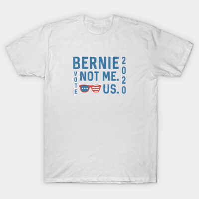 White cotton t-shirt with blue and red text design featuring sunglasses and "Vote" message, casual political style.