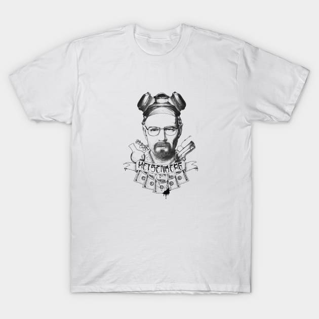 White graphic t-shirt featuring monochrome design with text. Casual wear for fans of pop culture and graphic tees.