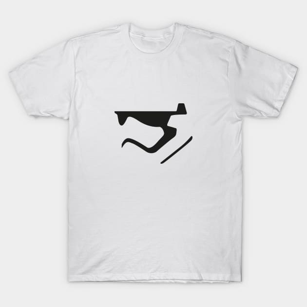 White cotton t-shirt with minimalist black abstract design, casual wear, unisex, comfortable fit, ideal for daily use.