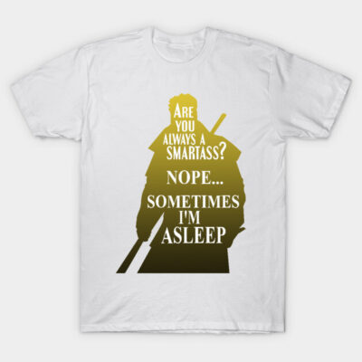 White graphic t-shirt with humorous text, silhouette design. Casual wear, soft cotton material, unisex style, perfect gift.