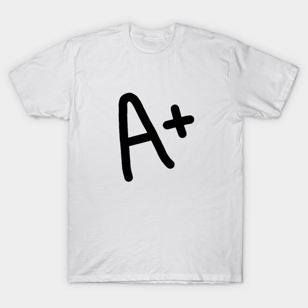 White cotton t-shirt with bold black "A+" print, casual style, perfect for everyday wear or gifting.