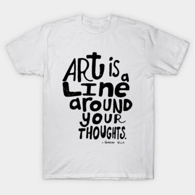 White cotton t-shirt with artistic black text design, casual style, perfect for daily wear or creative expression.