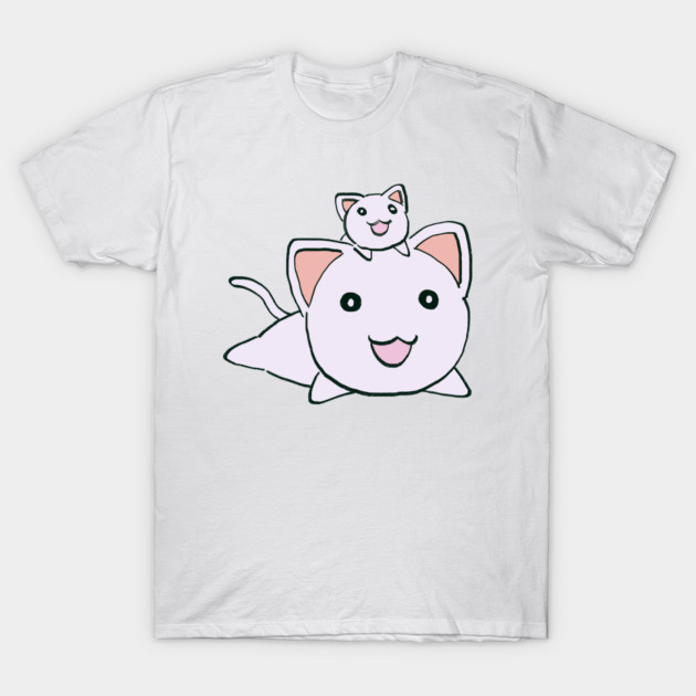 White T-shirt with cute cartoon cat design, short sleeve, casual wear, soft cotton fabric, unisex style.