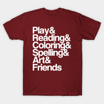 Maroon t-shirt with bold white text design for casual wear, perfect for art and reading enthusiasts.