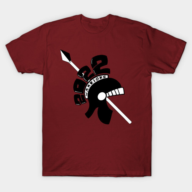 Maroon T-shirt with black warrior helmet and spear graphic, "2022 Warriors" text. Casual style, cotton material.