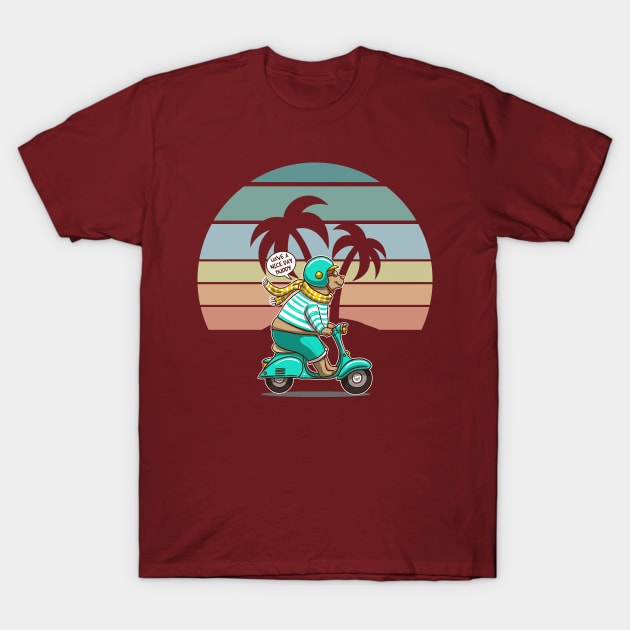 have a nice day - teddy bear T-Shirt 1 Maroon t-shirt with retro scooter and palm tree graphic, casual style, perfect for everyday wear.