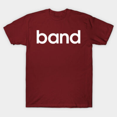 Maroon cotton t-shirt with "band" text print, casual unisex design, perfect for everyday wear.