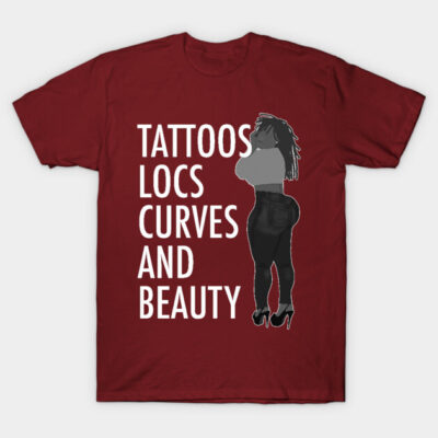Burgundy T-shirt with bold white text and graphic, casual wear, cotton material, stylish and comfortable design.