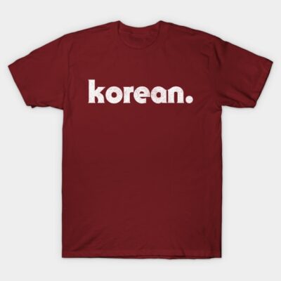 Red cotton t-shirt with "Korean" text, casual style, perfect for everyday wear.