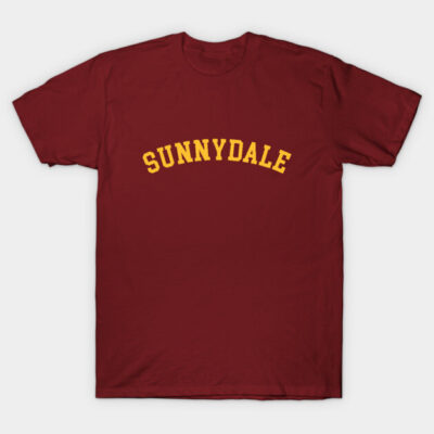 Maroon "Sunnydale" T-shirt, cotton, casual style, yellow text, unisex, perfect for everyday wear.