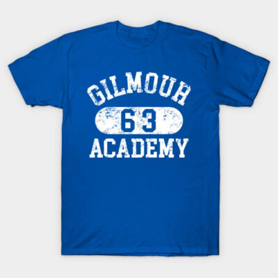 Blue cotton t-shirt with "Gilmour Academy 63" design in white, perfect for casual wear and school spirit.