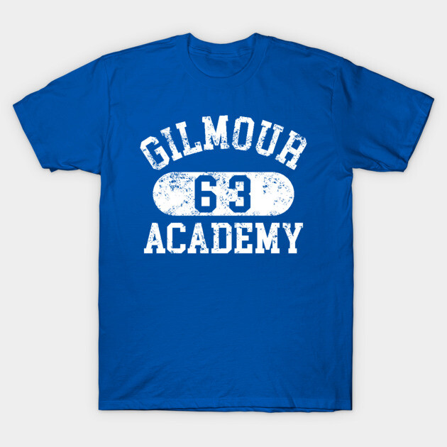 Blue cotton t-shirt with "Gilmour Academy 63" design in white, perfect for casual wear and school spirit.