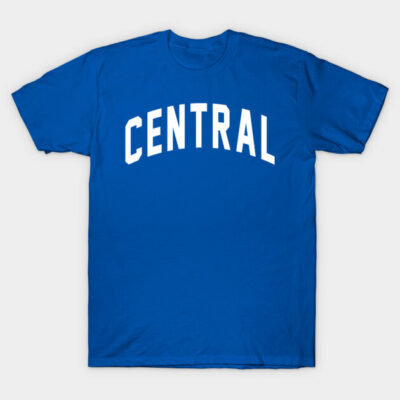 Blue cotton T-shirt with "Central" text in white, casual style, perfect for everyday wear.