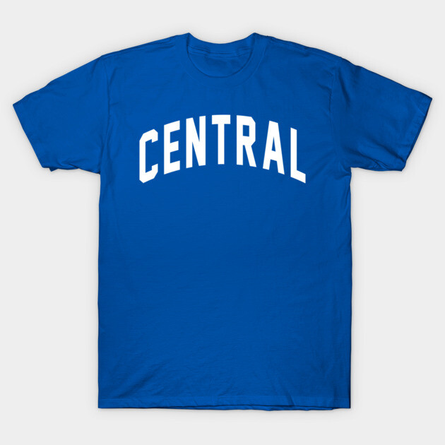 Blue cotton T-shirt with "Central" text in white, casual style, perfect for everyday wear.