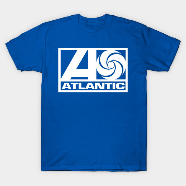 Blue cotton t-shirt with white "Atlantic" logo, casual style, perfect for everyday wear.