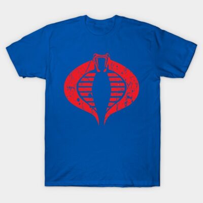 Blue T-shirt with red cobra logo, casual style, cotton material, perfect for everyday wear.