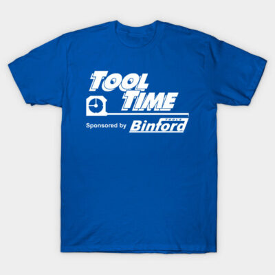 Blue "Tool Time" cotton T-shirt with Binford Tools logo, casual style, perfect for everyday wear.