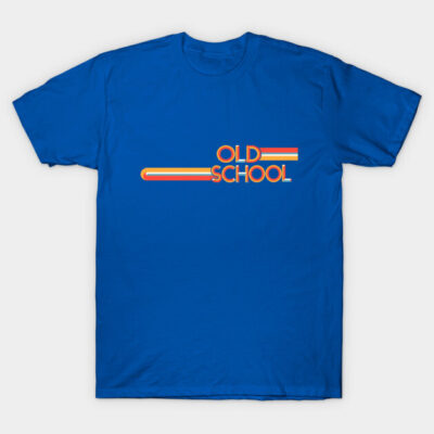 Blue "Old School" graphic t-shirt, retro style, cotton material, casual wear.