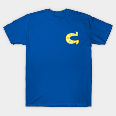 Blue cotton t-shirt with yellow cheese graphic, casual style for everyday wear, unisex design.