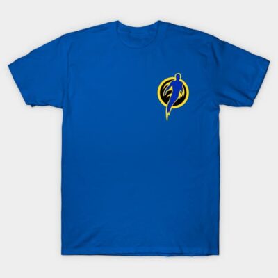 Blue cotton t-shirt with yellow silhouette graphic, casual style, perfect for everyday wear.