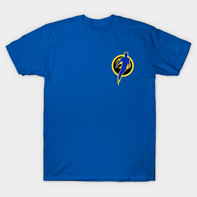 Blue cotton t-shirt with yellow silhouette graphic, casual style, perfect for everyday wear.