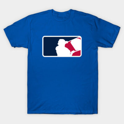 Blue cotton t-shirt with baseball-themed graphic design, casual wear, unisex style, ideal for sports fans.