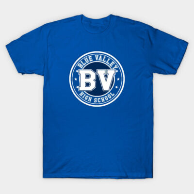 Blue Valley High School T-shirt, blue, short-sleeve, casual wear, cotton material, bold printed logo.