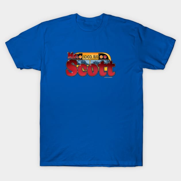 Blue graphic t-shirt with school bus and bold text design, casual style, cotton material, perfect for everyday wear.