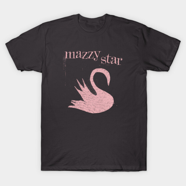 Black t-shirt with pink swan graphic and text design, casual style, cotton material, perfect for everyday wear.