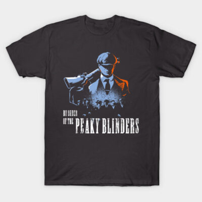 "Black graphic tee with vintage Peaky Blinders design, featuring bold text and iconic imagery, perfect for casual wear."