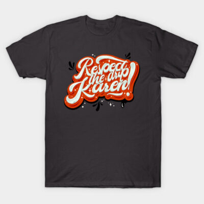 Black t-shirt with bold red and white "Respect the Drip Karen" graphic, casual style, cotton material.