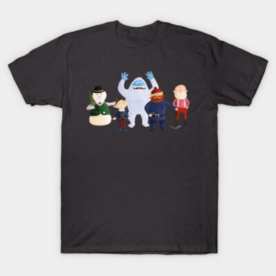Black t-shirt with colorful cartoon characters, casual style, made of soft cotton, perfect for everyday wear.