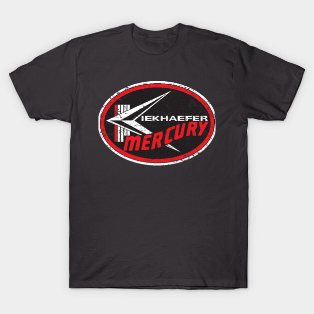 Black graphic t-shirt with vintage-style red and white logo design, ideal for casual wear, made from soft cotton.