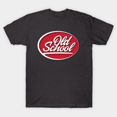 Black vintage t-shirt with red "Old School" graphic, casual style, perfect for everyday wear.