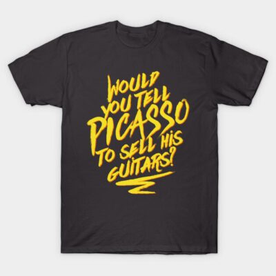 Black T-shirt with bold yellow text design, casual style, perfect for everyday wear. 100% cotton, comfortable fit.