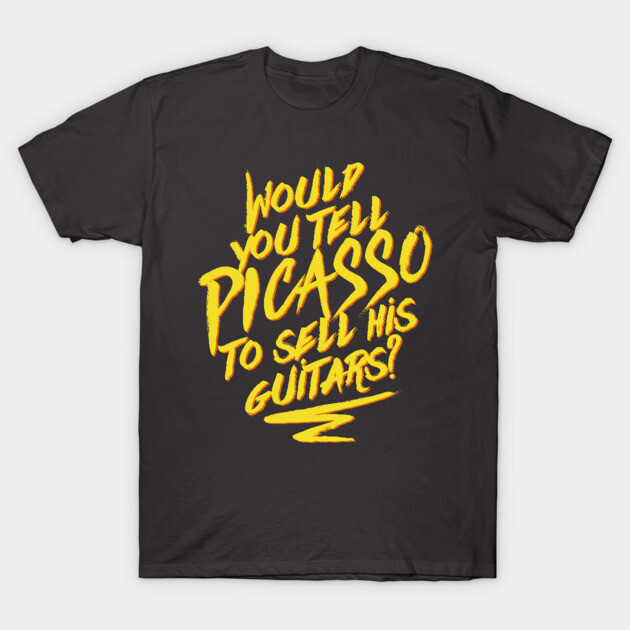 Black T-shirt with bold yellow text design, casual style, perfect for everyday wear. 100% cotton, comfortable fit.