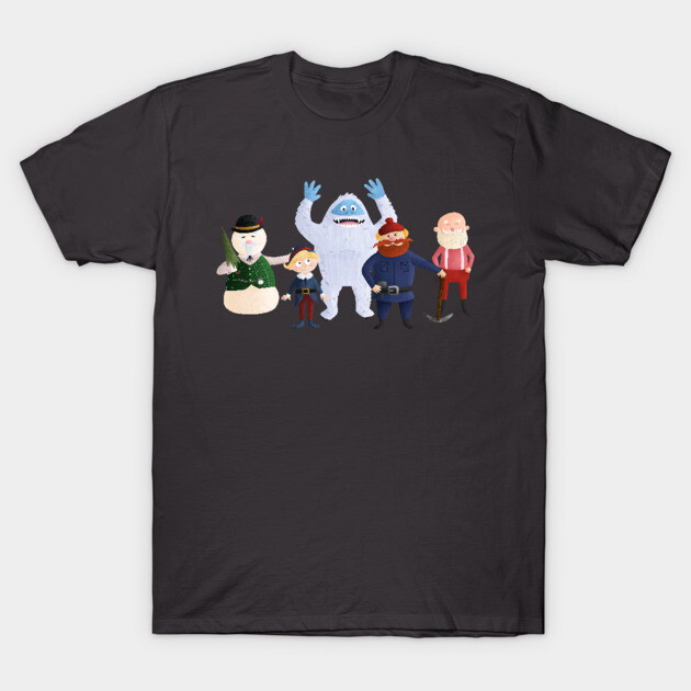 Black t-shirt with colorful cartoon characters, casual style, made of soft cotton, perfect for everyday wear.