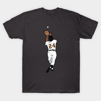 Black T-shirt featuring a baseball player graphic with number 24, perfect for sports fans and casual wear.