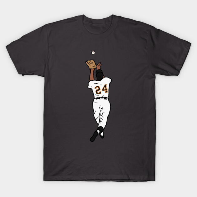Black T-shirt featuring a baseball player graphic with number 24, perfect for sports fans and casual wear.