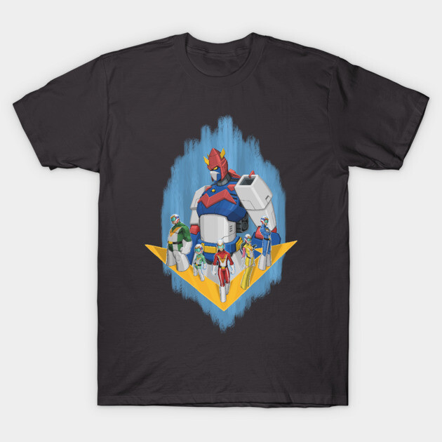 Black T-shirt featuring colorful retro robot design, perfect for casual wear or sci-fi fans. Cotton material.
