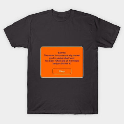 Black novelty t-shirt with humorous orange text box design, made of 100% cotton, casual wear, unisex style.