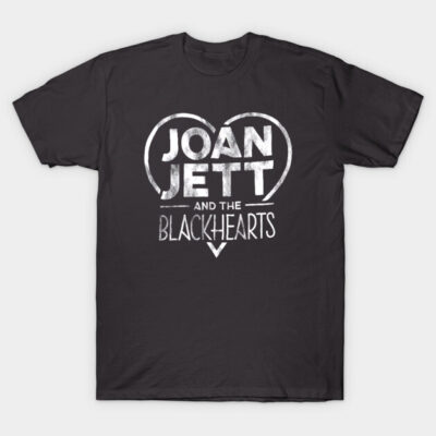 Black unisex t-shirt with white "Joan Jett and the Blackhearts" graphic, casual wear, soft cotton material.