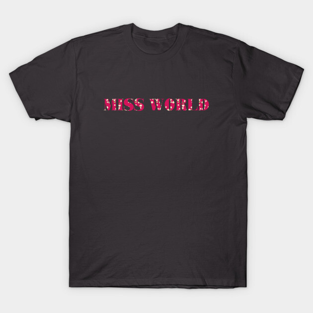 "Black cotton t-shirt with pink 'Miss World' text design, casual style for everyday wear"